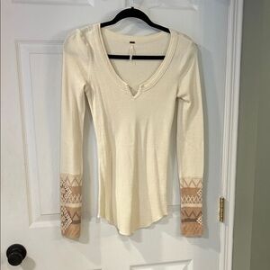 Free People Women’s Cream Lace Trim Women Top